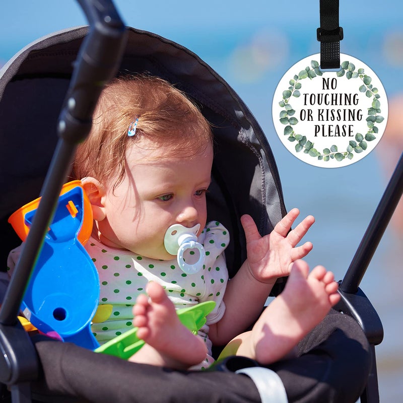 None/Brand Do Not Touch Baby Signs-Stroller Tag, 2 Pack Greenery No Touching or Kissing Baby Sign, Stop No Touching Baby Car Seat Sign or Stroller Tag for Newborn Baby (5 Inches) - Image 2